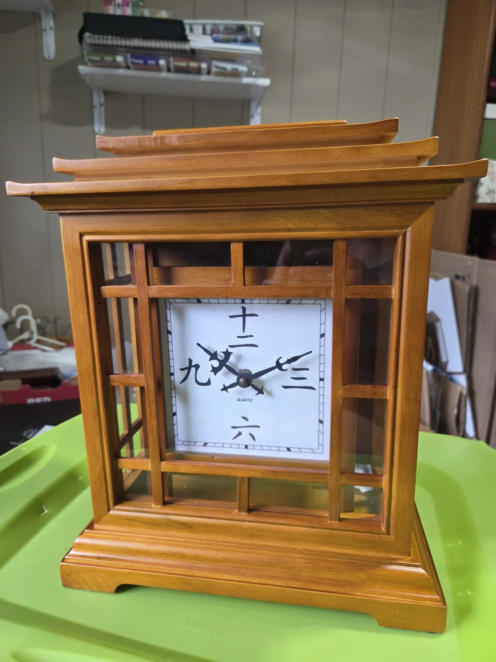 Citizen Quartz Wooden Pagoda-Style Mantel Clock - Orange